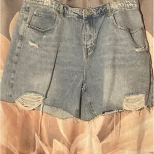 White Birch Blue Distressed Jean Shorts